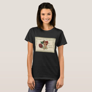Antiker viktorianischer Valentinscherub, Rose und T-Shirt