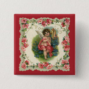 Antiker viktorianischer Valentinstag Cherub auf Te Button