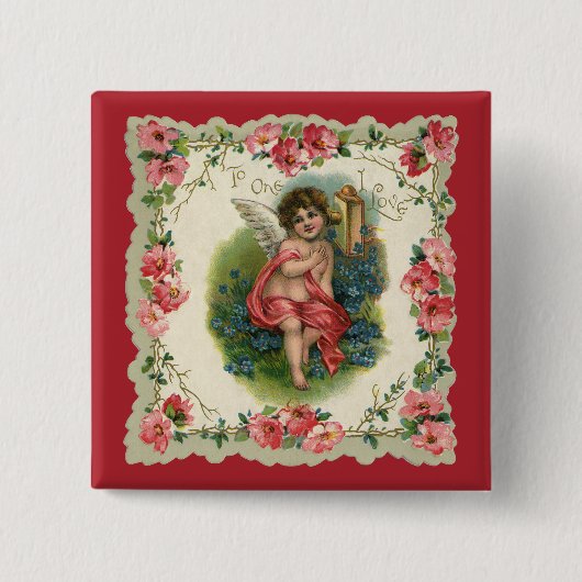 Antiker viktorianischer Valentinstag Cherub auf Te Button (Vorderseite)