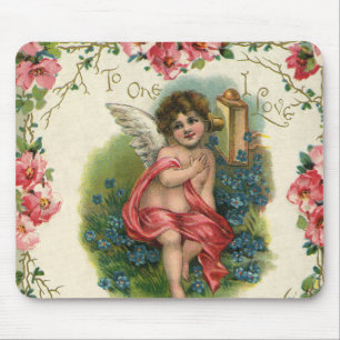 Antiker viktorianischer Valentinstag Cherub auf Te Mousepad