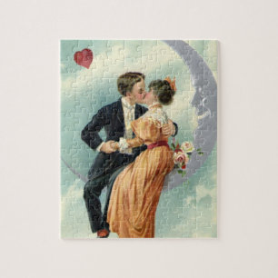 Antiker viktorianischer Valentinstag-Kuss auf dem Puzzle