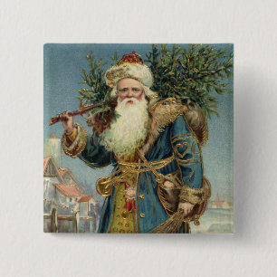 Antiker viktorianischer Weihnachtsmann mit Weihnac Button