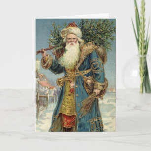 Antiker viktorianischer Weihnachtsmann mit Weihnac Feiertagskarte