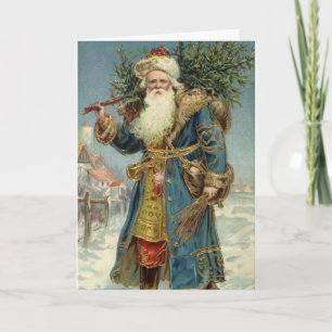 Antiker viktorianischer Weihnachtsmann mit Weihnac Feiertagskarte