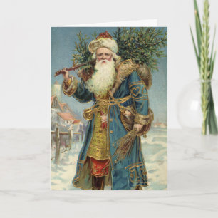 Antiker viktorianischer Weihnachtsmann mit Weihnac Feiertagskarte