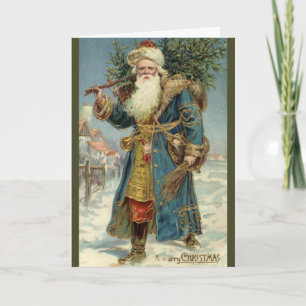 Antiker viktorianischer Weihnachtsmann mit Weihnac Feiertagskarte
