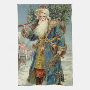Antiker viktorianischer Weihnachtsmann mit Weihnac Handtuch