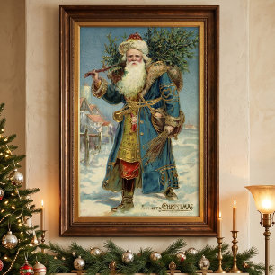 Antiker viktorianischer Weihnachtsmann mit Weihnac Poster