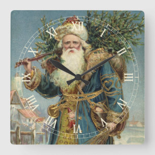 Antiker viktorianischer Weihnachtsmann mit Weihnac Quadratische Wanduhr