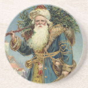 Antiker viktorianischer Weihnachtsmann mit Weihnac Sandstein Untersetzer