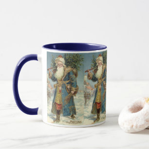Antiker viktorianischer Weihnachtsmann mit Weihnac Tasse