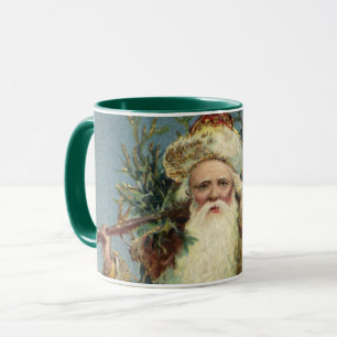 Antiker viktorianischer Weihnachtsmann mit Weihnac Tasse