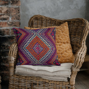 Antiker Vintage Magenta Orange Türkischer Kilim Te Kissen