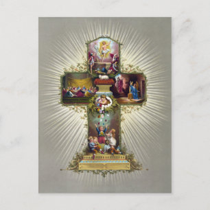 Antiker Vintage-Ostern religiöser Kreuz Feiertagspostkarte