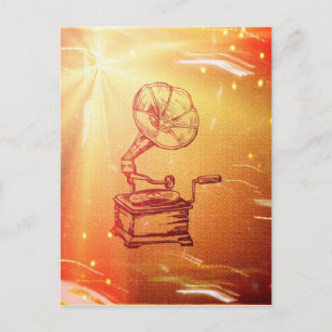 Antiker Vintage Phonograph. Retro Altes Grammophon Postkarte