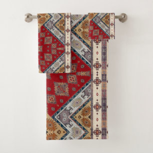 Antiker Vintage Rot Beiger Kilim Türkischer Badhandtuch Set