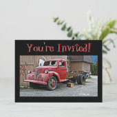Antiker Vintager Roter LKW Sie sind eingeladen! Einladung (Stehend Vorderseite)