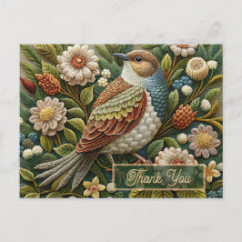 Antiker Vogel im Wald Stickereilook Dankeschön Postkarte