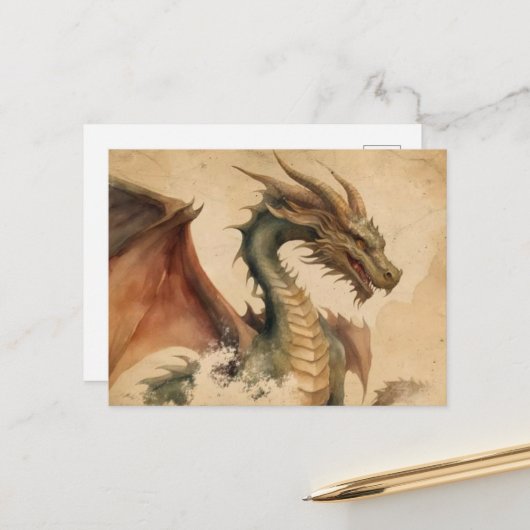 Antiker Wasserfarben-Drache Postkarte (Vorderseite/Rückseite Beispiel)