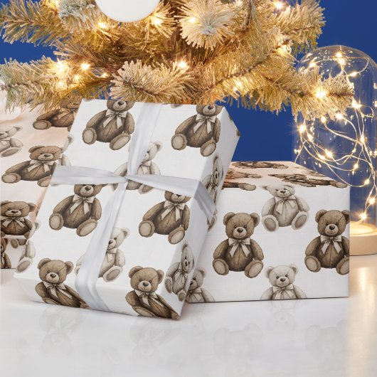 Antiker Wasserfarben-Teddybär Geschenkpapier (Feiertage)