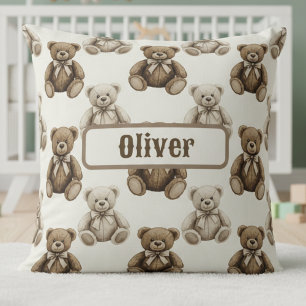 Antiker Wasserfarben-Teddybär Kissen