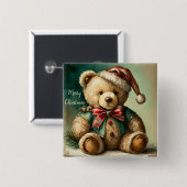 Antiker Weihnachts-Teddybär Button (Vorne & Hinten)