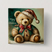 Antiker Weihnachts-Teddybär Button (Vorderseite)