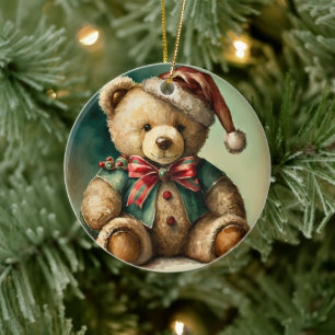 Antiker Weihnachts-Teddybär Keramik Ornament