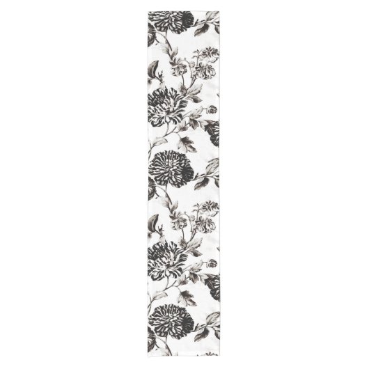 Antiker weißer und schwarzer Botanischer Blumenstr Kurzer Tischläufer (Vorderseite)