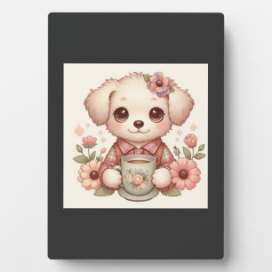 Antiker Welpe mit Blumen-Teetasse Fotoplatte