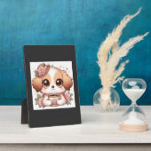 Antiker Welpe mit Tee Fotoplatte (Seite)