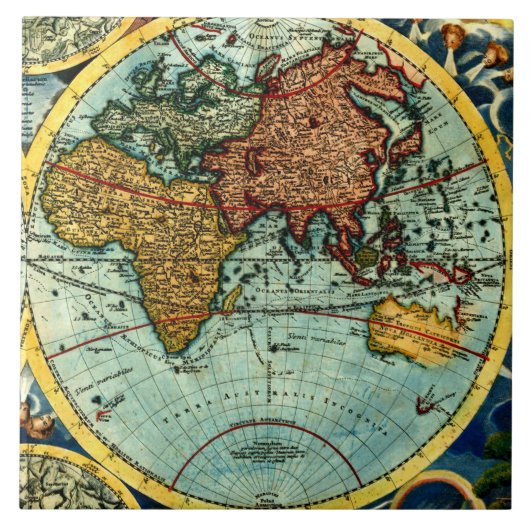 Antiker Weltkarten-Vintager Fliese (Vorderseite)