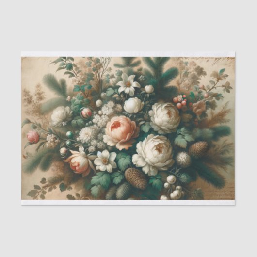 Antiker Winter florale Weihnachtsskripte Decoupage Seidenpapier (Vorderseite)