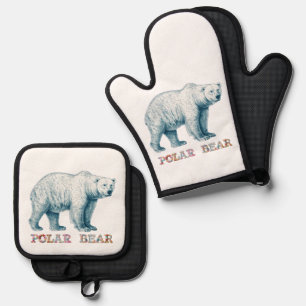 Antiker zeichn des Polarbären Ofenhandschuh & Topflappen-Set