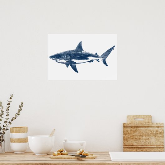 Antiker zeichn von Weißer Hai II Poster (Küche)