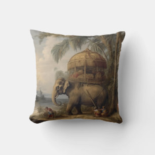 Antiker zeremonieller Elefant und goldene Howdah Kissen
