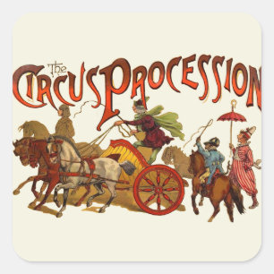 Antiker Zirkus Parade Clowns Quadratischer Aufkleber