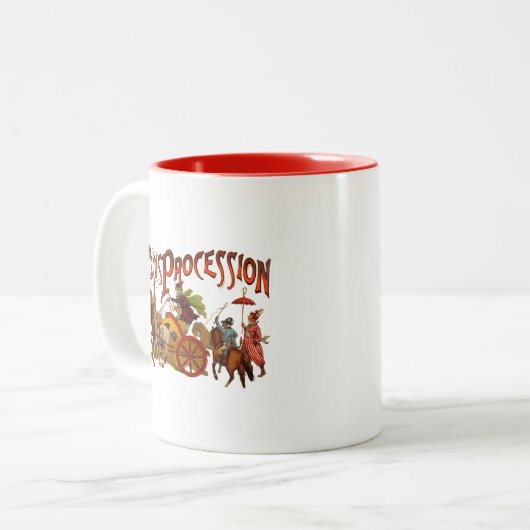 Antiker Zirkus Parade Clowns Zweifarbige Tasse (Vorderseite Links)