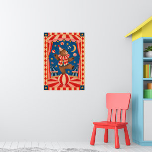 Antiker Zirkusbär balanciert auf Ball Whimsical Ar Poster