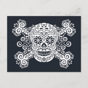 Antiker Zucker-Totenkopf mit gekreuzten Knochen Postkarte