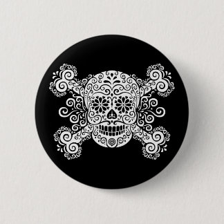 Antiker Zuckerschädel u. -gekreuzte Knochen Button
