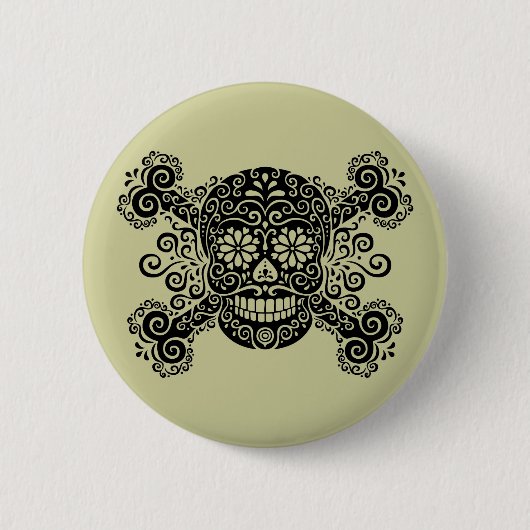 Antiker Zuckerschädel u. -gekreuzte Knochen Button (Vorderseite)