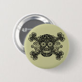 Antiker Zuckerschädel u. -gekreuzte Knochen Button (Vorne & Hinten)