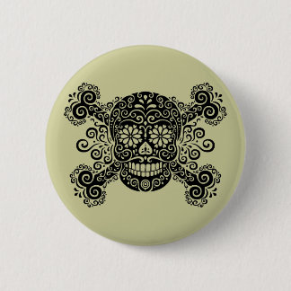 Antiker Zuckerschädel u. -gekreuzte Knochen Button