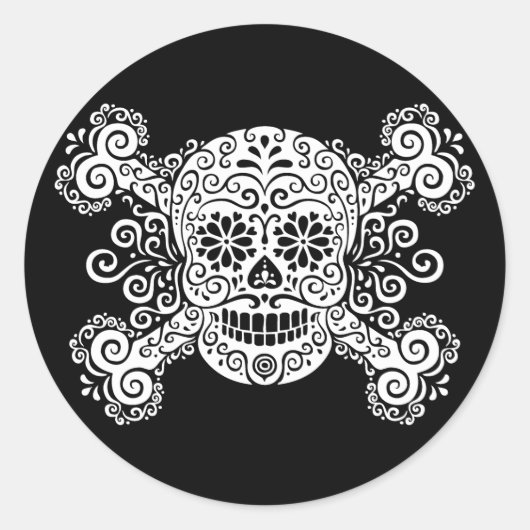 Antiker Zuckerschädel und Kreuzknochen Runder Aufkleber (Vorderseite)