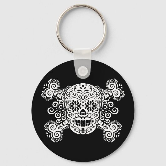 Antiker Zuckerschädel und Kreuzknochen Schlüsselanhänger (Vorderseite)