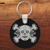 Antiker Zuckerschädel und Kreuzknochen Schlüsselanhänger (Vorderseite)