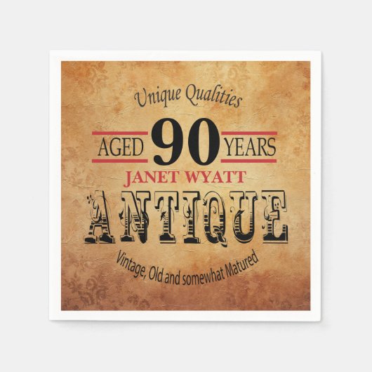 Antikes 90. Geburtstagsdesign Serviette (Vorderseite)