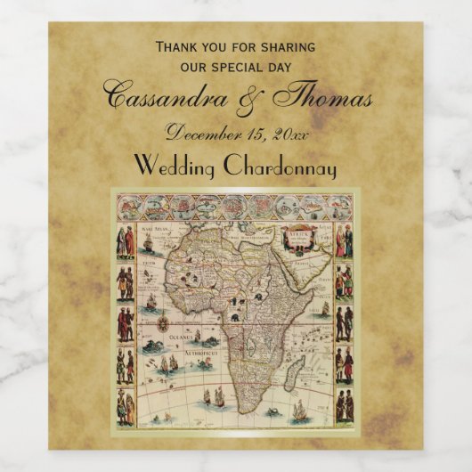 Antikes Afrika Karte erschüttert BG Weinetikett (Einzelnes Label)