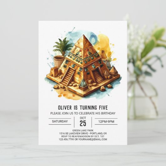 Antikes Ägypten Wasserfarben Chic Pyramids Geburts Einladung (Stehend Vorderseite)